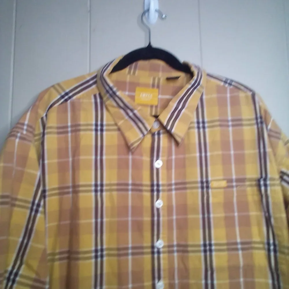 Enyce Button Up Shirt 3XL Short Sleeve Plaid Brown Yellow